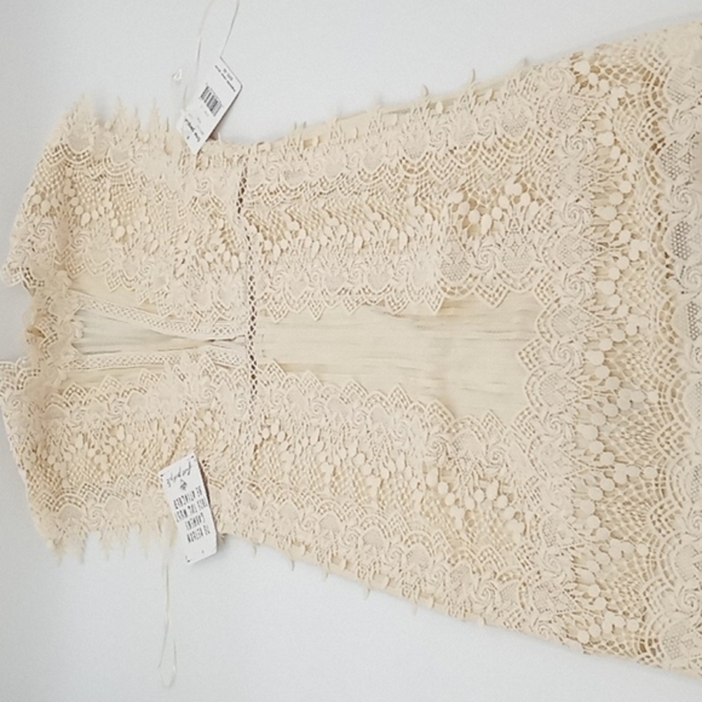 Free People Honey Guipure Lace High Neck Mini‎ Dress Cream 6